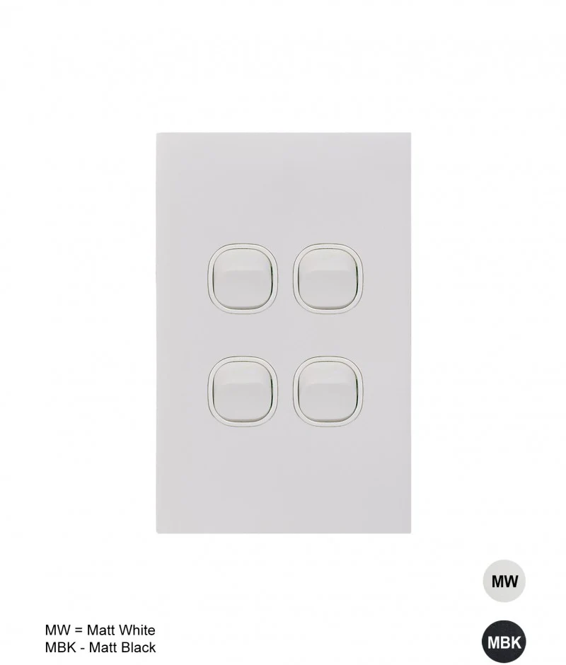 Clouded Leopard Vertical 4 Gang Switch, Available in 2 Colours