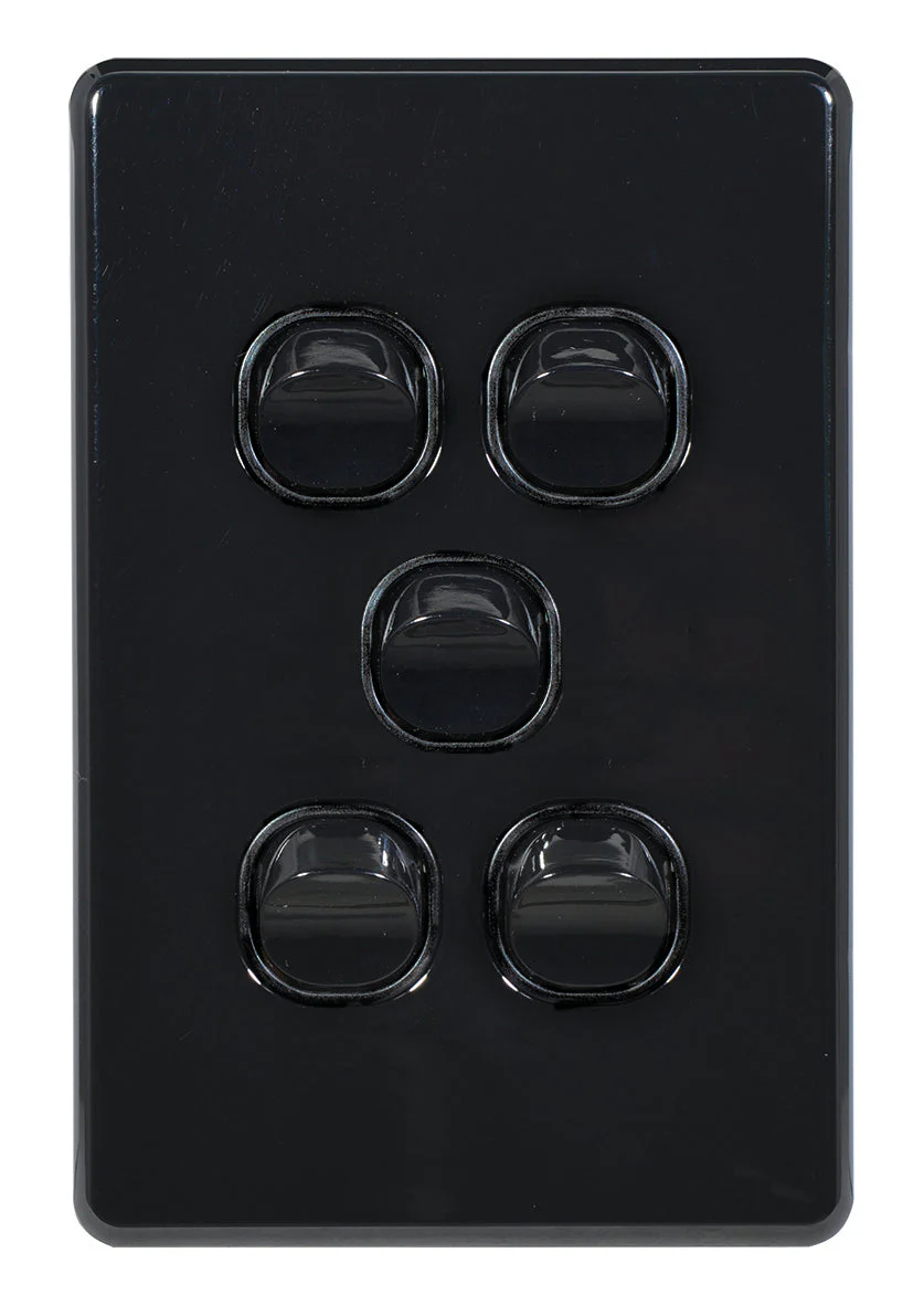 Flat Cat Slimline 5 Gang Complete Switch, Available in 4 Colours - Image 2